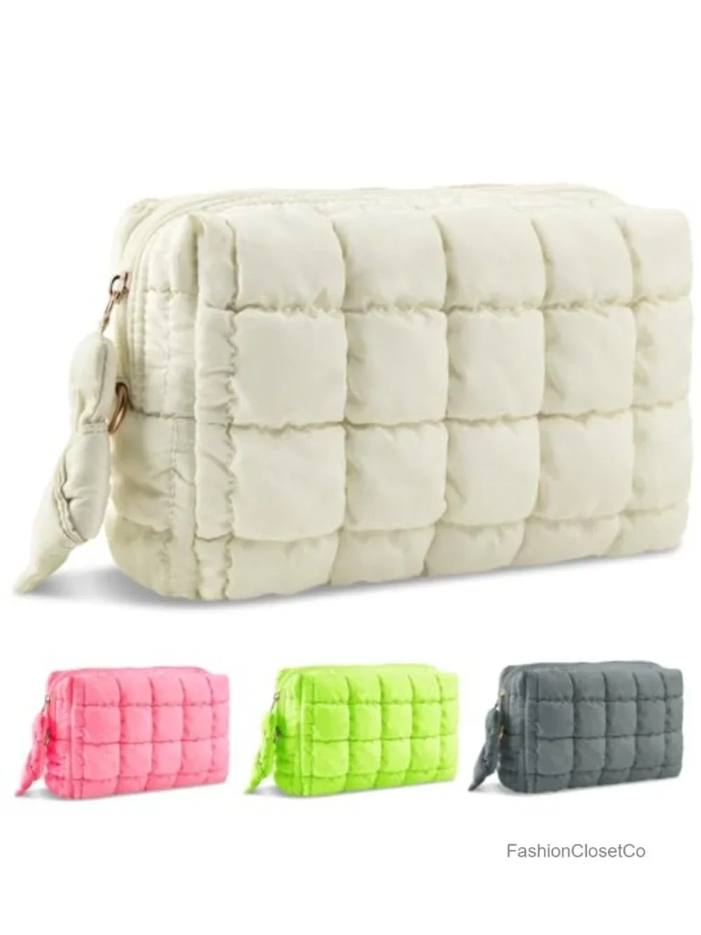Quilted Puffy Makeup Bag Cosmetic Travel Toiletry Organizer Pouch with Zipper